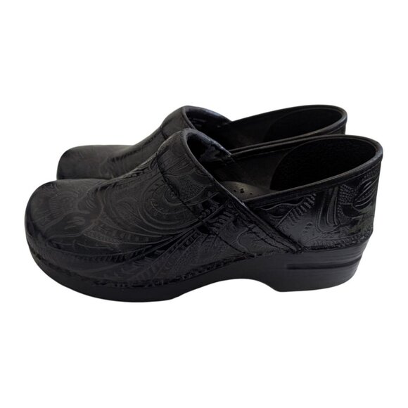 Dansko Womens 10 Clogs Cabrio Tool Black Leather Slip Resistant Nurse Paisley - Picture 8 of 11